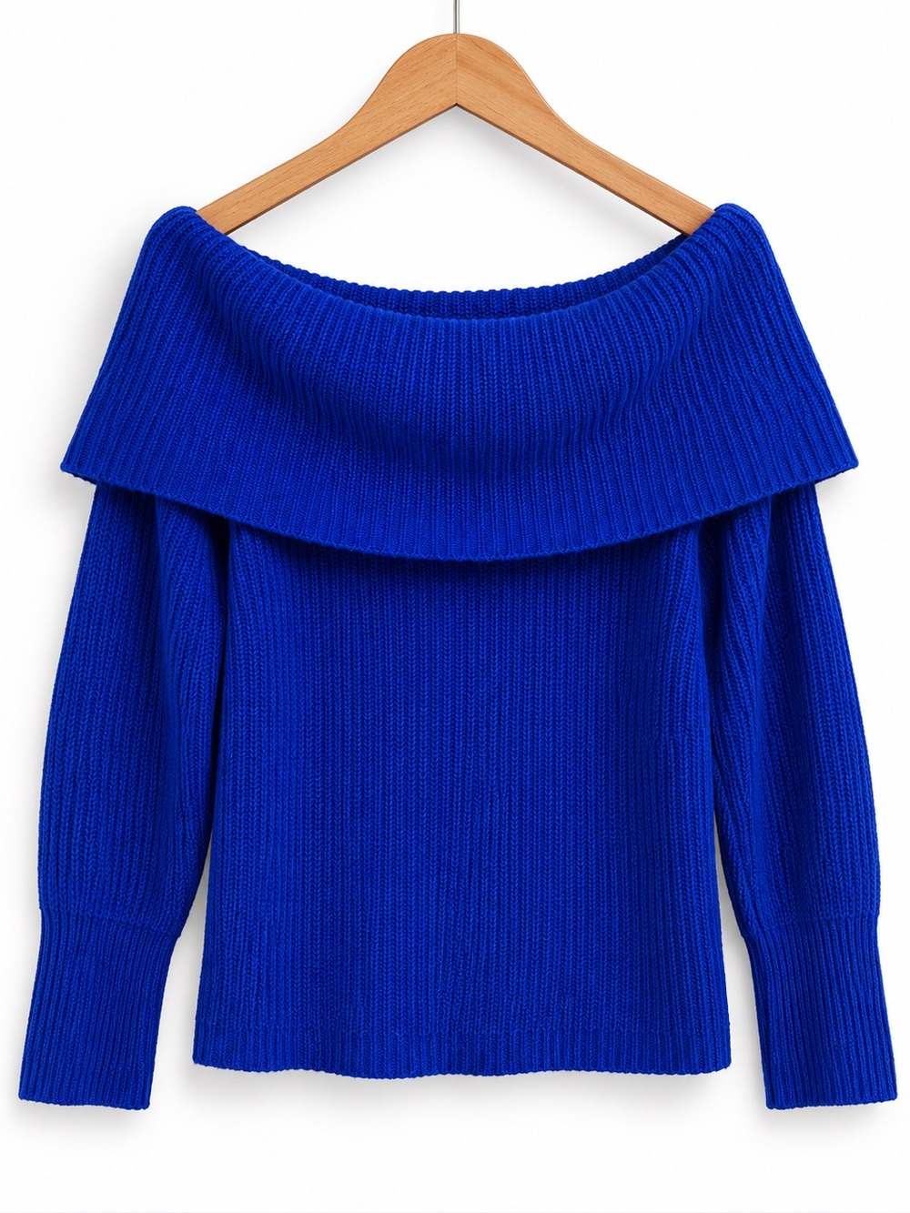 NWT Sugar + Lips Cobalt Blue Off Shoulder Foldover Knit Sweater M/L